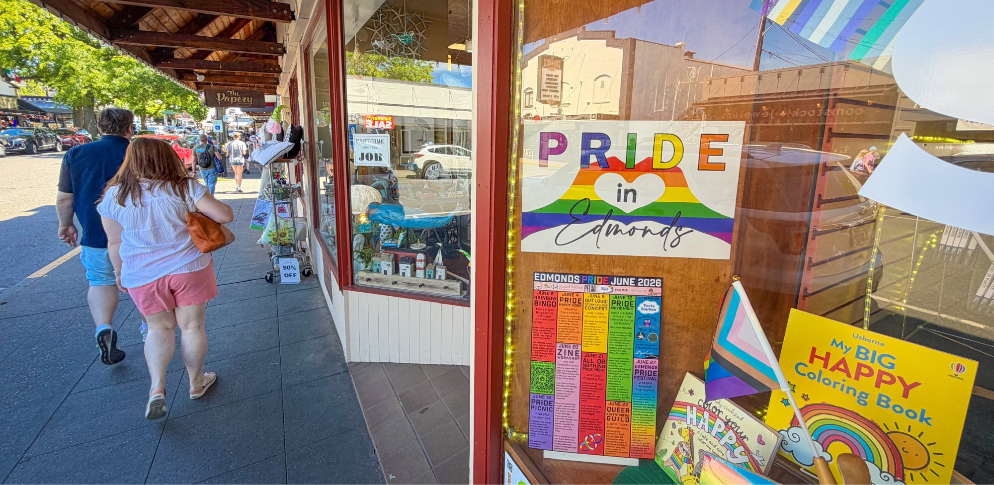 Pride window display at ArtSpot Edmonds