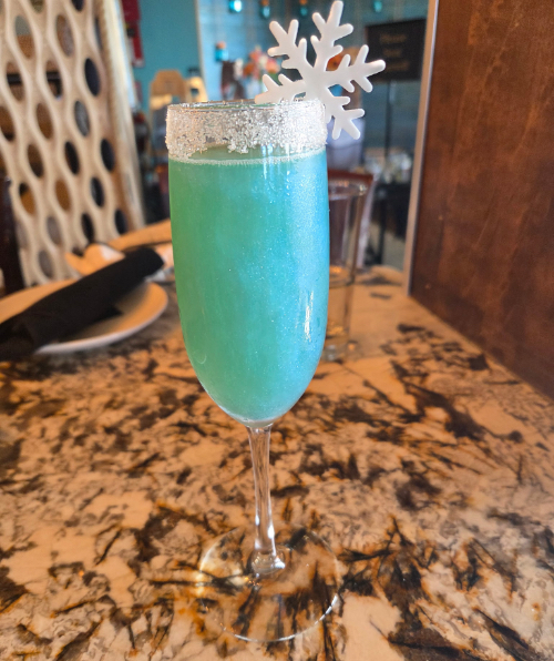 Flurry Fizz holiday cocktail at Demetris Woodstone Taverna in Edmonds, WA