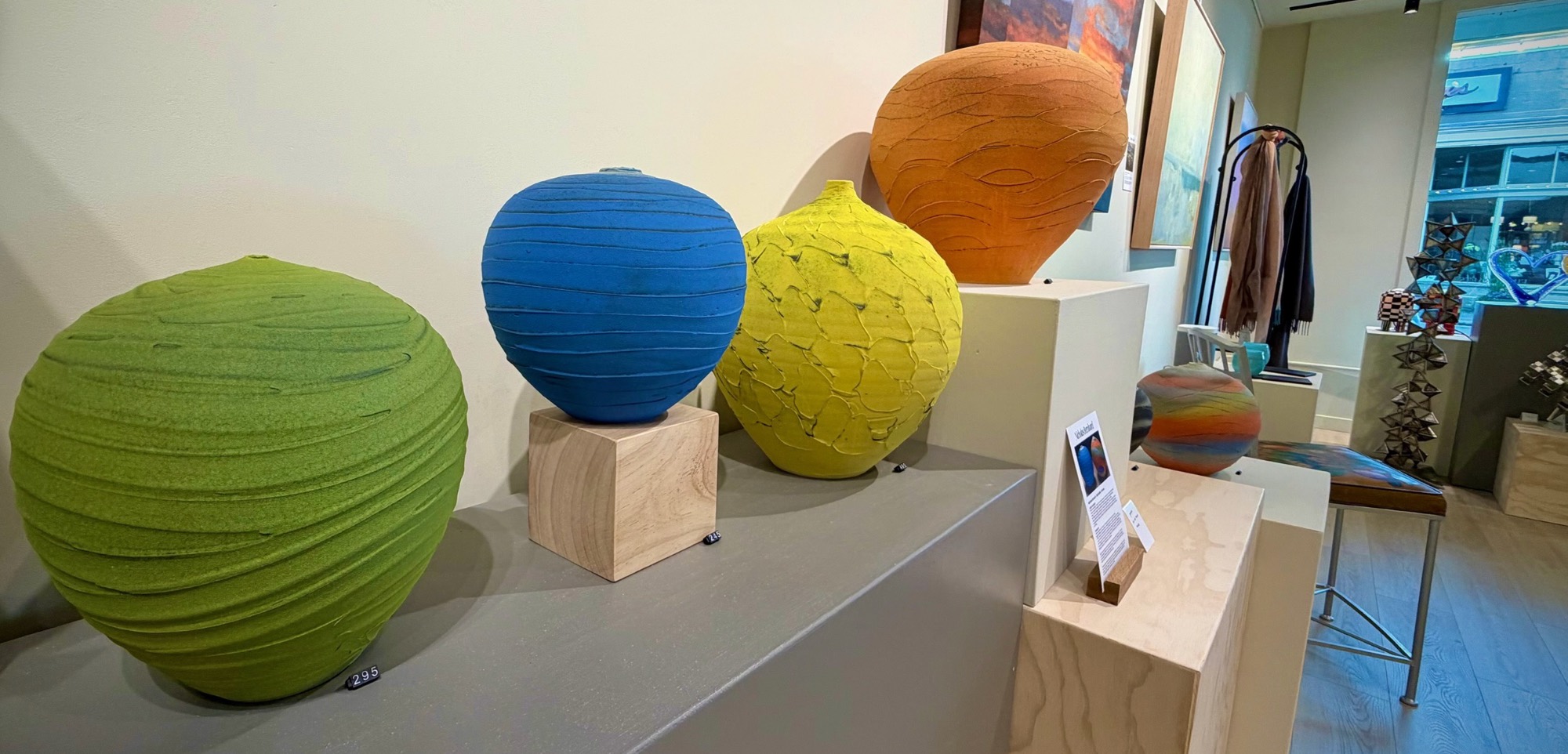 Vases and art works at Hoadley West Gallery in Edmonds WA